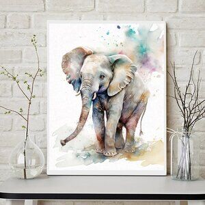 8x10 Elephant Watercolor‎ Fantasy Oil Painting Wall Art Print
